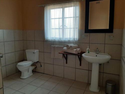 a bathroom with a toilet and a sink at Goibib Mountain Lodge in Grünau