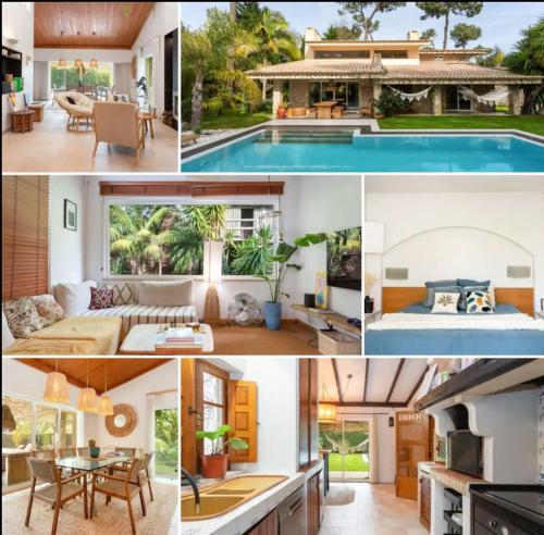 a collage of photos of a house with a pool at Oasis Piscine et Golf 4ch Caparica in Aroeira