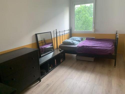 une chambre avec un lit, une commode et une fenêtre dans l'établissement 8 Pers. App élégant Proche Paris, à Villeneuve-la-Garenne