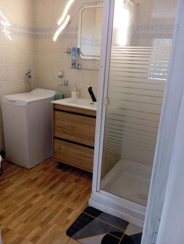 een badkamer met een douche, een wastafel en een toilet bij Casa Morisca in Tossa de Mar