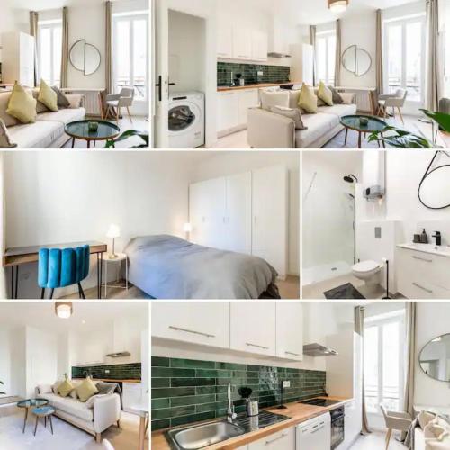 un collage de photos d'un salon et d'une chambre dans l'établissement T2 Cocoon in the heart of Cours Julien | By Airnest, à Marseille