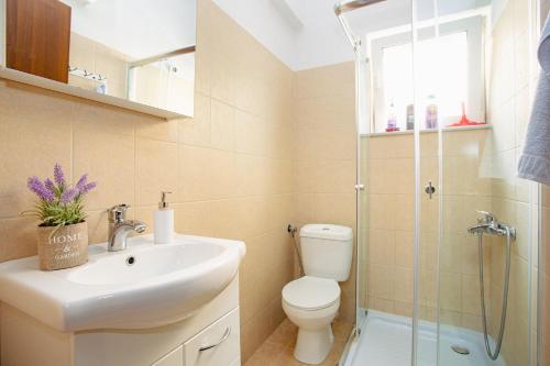 卡梅納維洛拉的住宿－LUCY APARTAMENT，浴室配有卫生间、盥洗盆和淋浴。