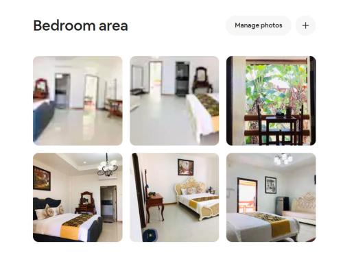 kolaż czterech zdjęć części sypialnej w obiekcie Vang Vieng Romantic Resort w mieście Vang Vieng