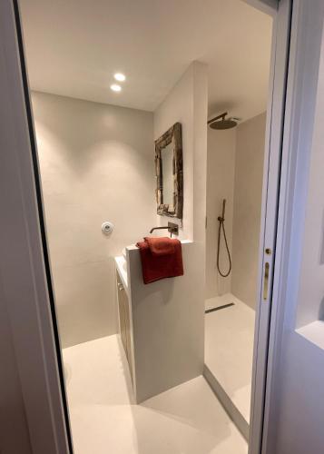 La salle de bains est pourvue d'un lavabo et d'une serviette. dans l'établissement Magnifique suite, à Cannes