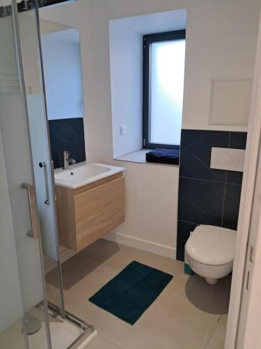 une salle de bain avec toilettes et lavabo dans l'établissement Studio indépendant gare hôpital Naval Group, à Lorient