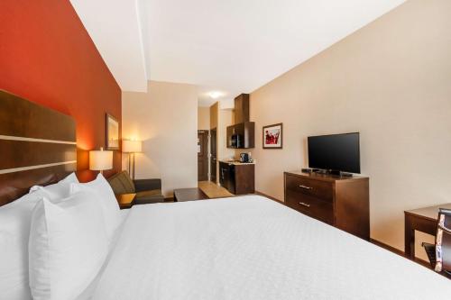 a hotel room with a bed and a flat screen tv at Best Western Plus Kindersley Hotel in Kindersley
