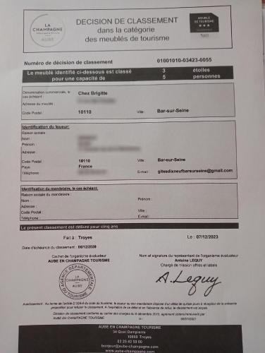 une lettre de refus pour un document de calendrier dans l'établissement Chez Brigitte, à Bar-sur-Seine