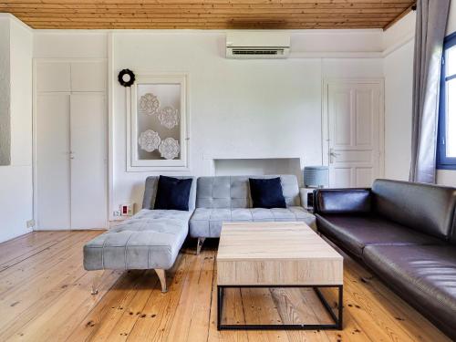 a living room with a couch and a coffee table at Bonita casa en parc Guell Barcelona in Barcelona
