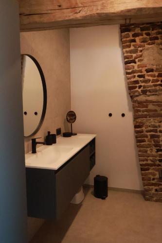 a bathroom with a sink and a mirror at Maas & Me in Dilsen-Stokkem