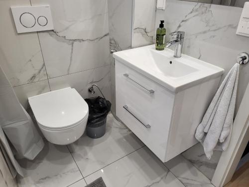 uma casa de banho branca com um WC e um lavatório em Villa Vienna KN em Viena