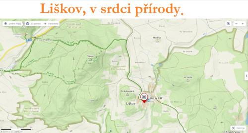 a map of a hiking trail with a marker on it at Liškov in Liškov