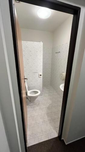 a bathroom with a toilet and a sink at Grandhotel Nový Bor in Nový Bor