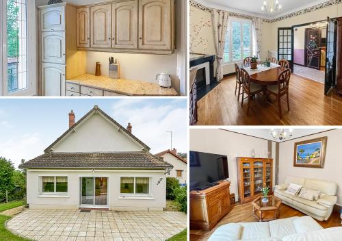 un collage de quatre photos d'une maison dans l'établissement Calme Champêtre en Bourgogne, à Étigny