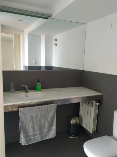 W łazience znajduje się umywalka i lustro. w obiekcie Pensión rural Pallabarro w mieście Allariz