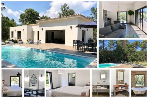 un collage de photos d'une maison et d'une piscine dans l'établissement Villa Porto Vecchio centre, à Porto-Vecchio