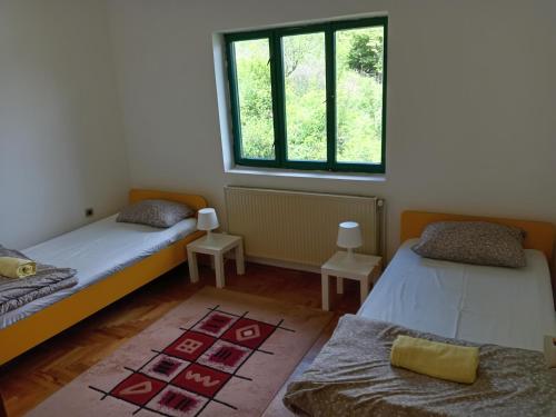 1 Schlafzimmer mit 2 Betten und einem Fenster in der Unterkunft Vila Zeković in Donji Milanovac