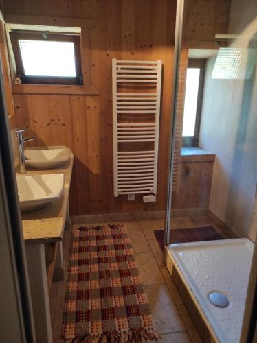 une salle de bain avec une douche, un lavabo et une baignoire dans l'établissement MAISON DE CHARME LAC AIGUEBELETTE, à Nances