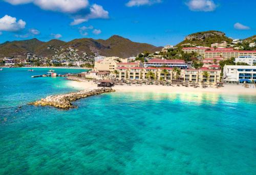 an aerial view of a beach with a resort at Simpson Bay Resort Marina & Spa in Simpson Bay
