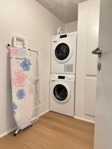 a laundry room with a washing machine and a washer and dryer at Faroe Stay Apartments, No.1 in Hoyvík