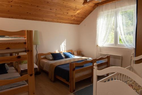 ズヴォルニクにあるZelinjski vidikovacのベッドルーム1室(二段ベッド2台、はしご付)