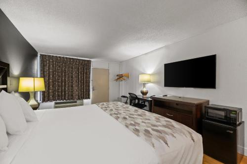 a hotel room with a bed and a flat screen tv at Americas Best Value Inn Orlando, FL in Orlando