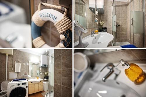 a collage of pictures of a bathroom with a sink at Apartment Pape in Split