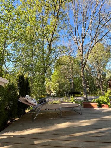 a plane sitting on a picnic table in a park at Villa Tilda in Matildedal