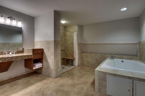 a bathroom with a tub and a shower and a sink at Drury Plaza Hotel San Antonio Riverwalk in San Antonio