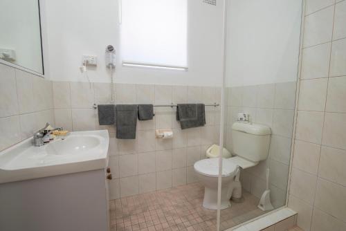 a bathroom with a toilet and a sink at Bermagui Motor Inn in Bermagui