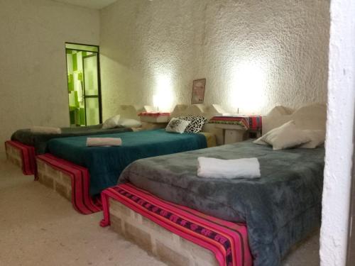 ウユニにあるHostal Beds of salt Gaのベッド2台(部屋内の広いスペースに位置)