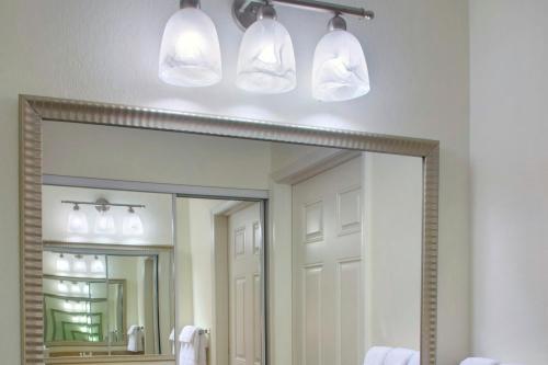 baño con espejo y luces sobre un lavabo en Residence Inn by Marriott Albany East Greenbush/Tech Valley en East Greenbush