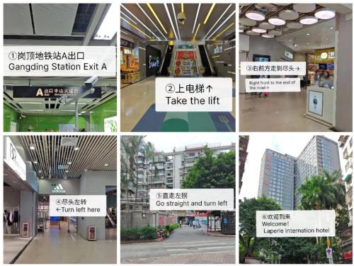 uma colagem de imagens de um edifício em La Perle International Hotel - Free shuttle between hotel and Exhibition Center during Canton Fair em Guangzhou