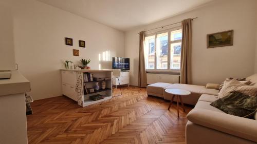 sala de estar con sofá y mesa en Mona Lisa Apartment, en Bratislava