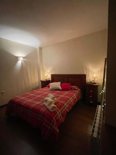 a bedroom with a bed with a stuffed animal on it at APARTAMENT ESTERRI D'ÀNEU - EDIFICI MONTARDO in Esterri d'Àneu