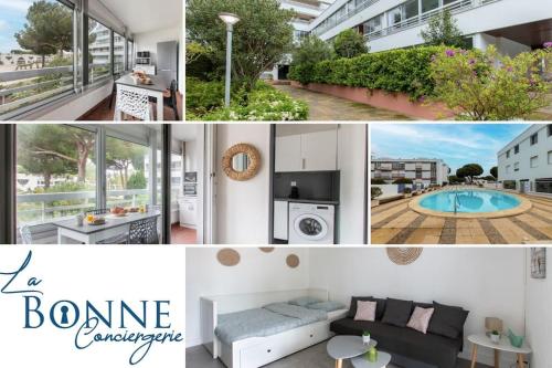 eine Collage aus Bildern einer Hausrenovierung in der Unterkunft Port et Centre ville Climatisation Piscine au sein de la résidence Port in La Grande-Motte