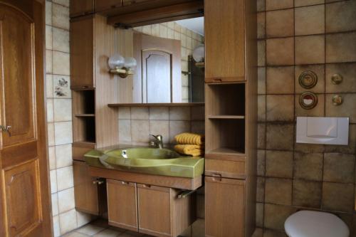 a bathroom with a sink and a mirror at Ferienwohnung Haus Renn in Bischofswiesen