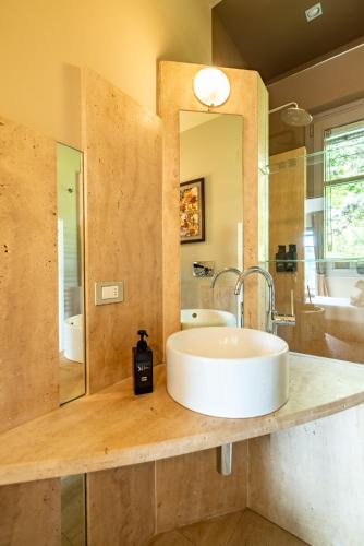 a bathroom with a sink and a mirror at Tenuta Moncarlino in Morsasco