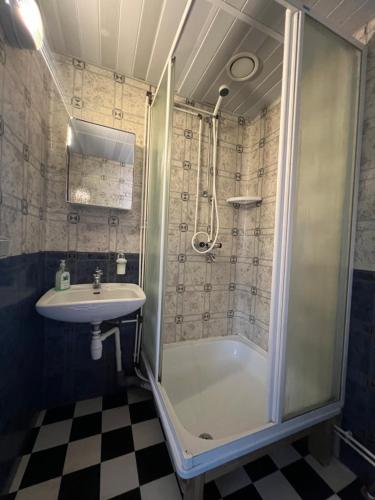 a bathroom with a shower and a sink at Janune Kägu in Koeru