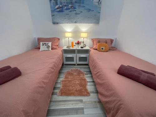 dos camas sentadas una al lado de la otra en un dormitorio en Piso tranquilo y luminoso en Valencia, en Valencia