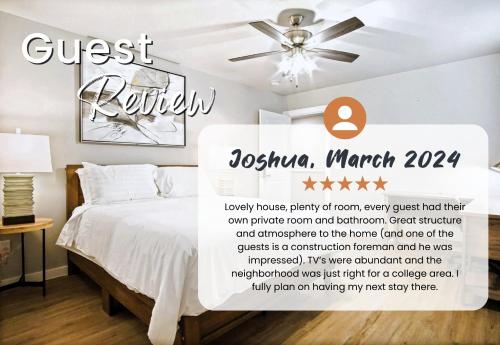 a poster of a guest bedroom with a guest return sign at Springtime Family Oasis 5br House With Hot Tub in Bethany