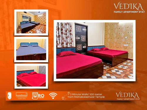 Vedika Yatri Grah - Entire Apartment في اوجاين: ملصق بأربع صور أسره في غرفه