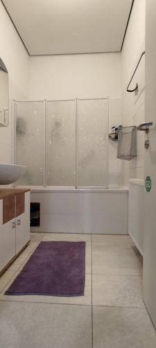 uma cozinha branca com um tapete roxo e um lavatório em ABAI Apartments 1140 only WWW-On-line-Check-in & SelfService em Viena