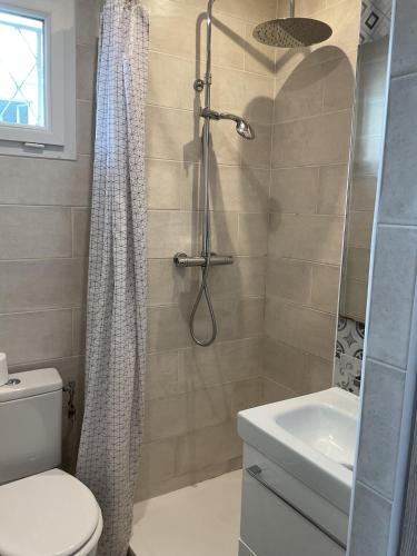 une salle de bain avec une douche, des toilettes et un lavabo dans l'établissement F2 50 M DE LA MER, à Antibes