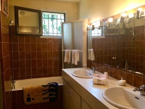 a bathroom with a sink and a mirror at Le Cannet, limite Cannes, Chambre à l'étage independant d'une maison avec piscine in Le Cannet
