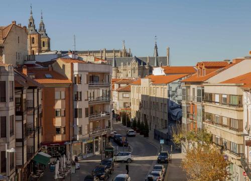 a view of a city street with buildings at La Aduana The Lodging Experience in Astorga