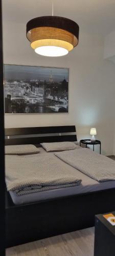 a bedroom with a large bed with a large picture on the wall at Suite Arianna in Cannobio