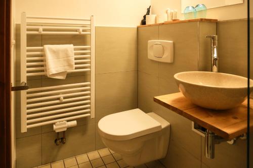 a bathroom with a sink and a toilet at Mühle Tornow am Wentowsee in Tornow