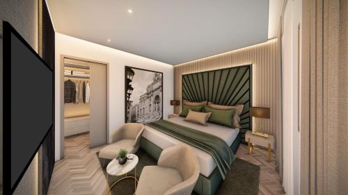 a bedroom with a bed and a couch and a table at Hotel Delle Nazioni in Rome