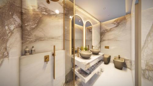 - Baño con 2 lavabos y 2 aseos en Hotel Delle Nazioni, en Roma