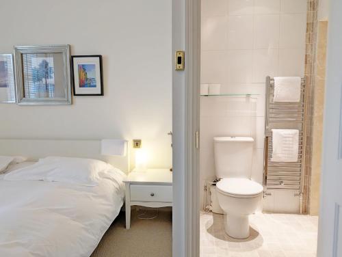 1 dormitorio con cama, aseo y lavamanos en 4 The Clockhouse , Midhurst, en Midhurst
